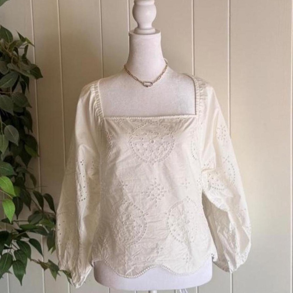 Reiss White Eyelet Lace Balloon Sleeve Blouse Women's Size 6